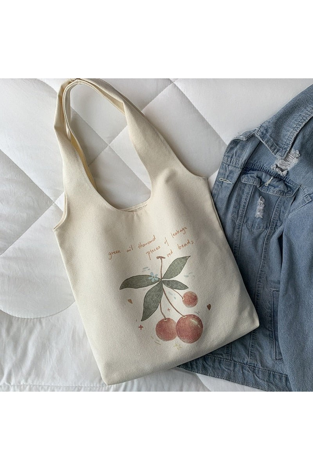 Coquette Cherry Print Canvas Shopping Bag