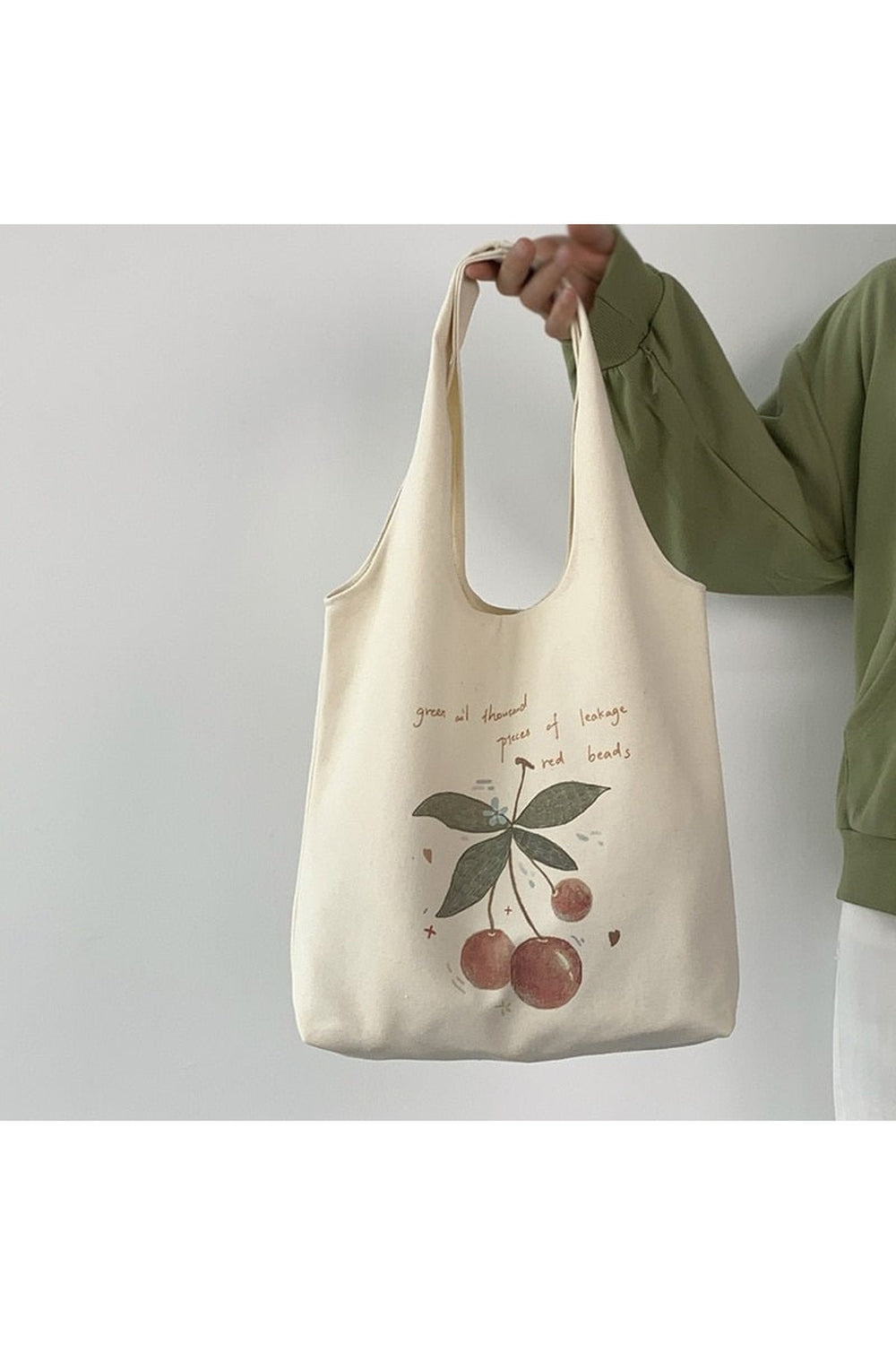 Coquette Cherry Print Canvas Shopping Bag