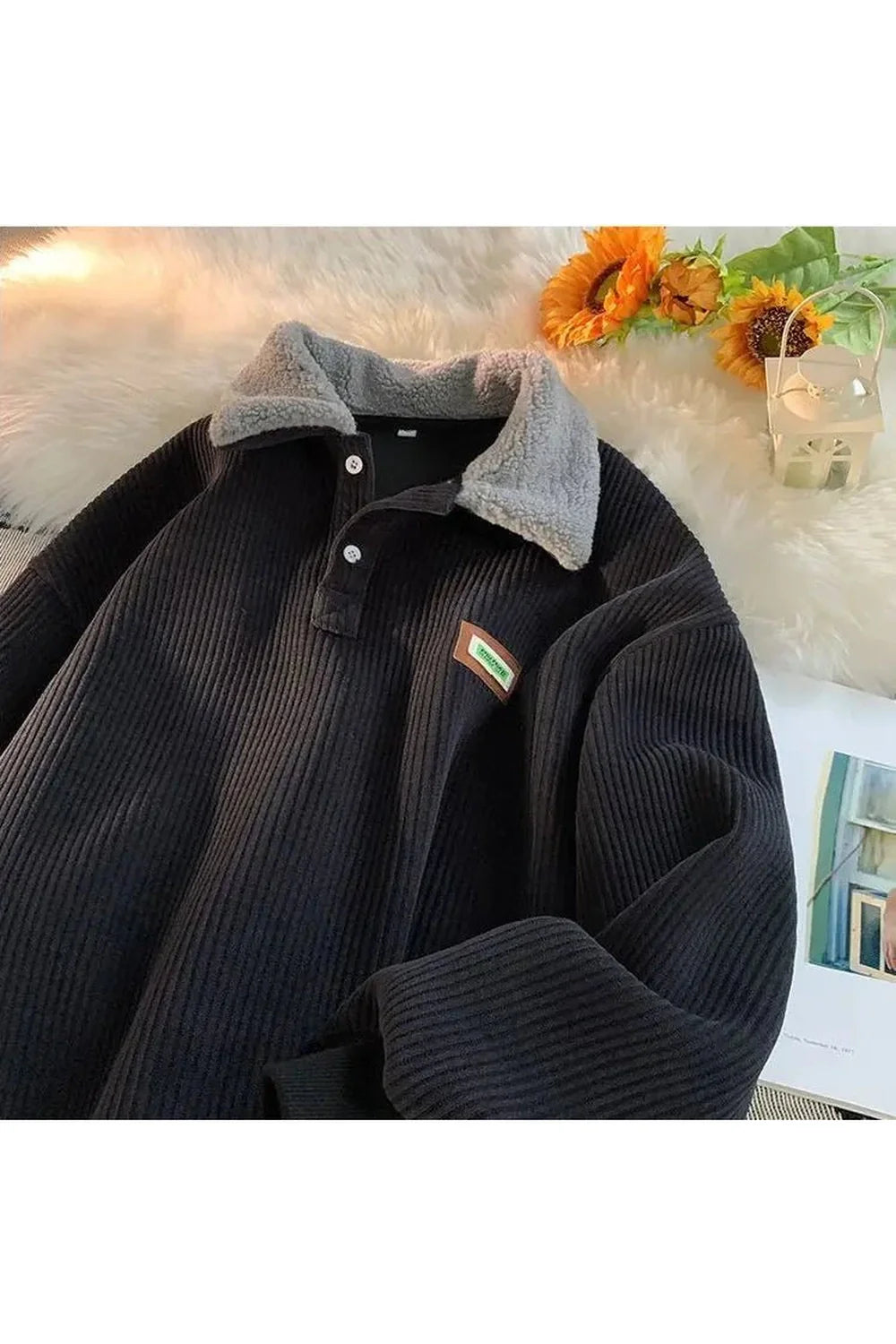 Corduroy Polo Collar Pullover