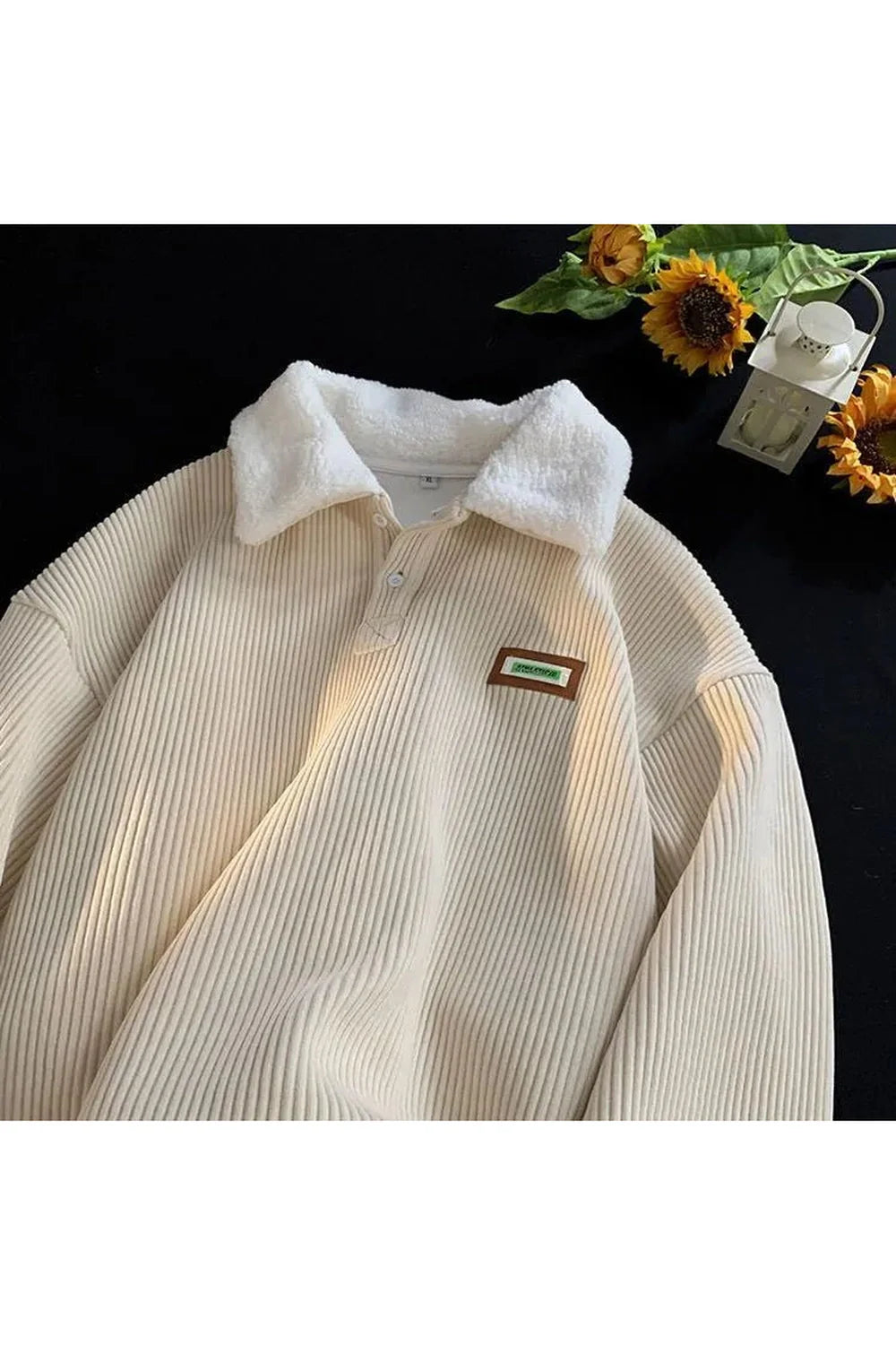 Corduroy Polo Collar Pullover