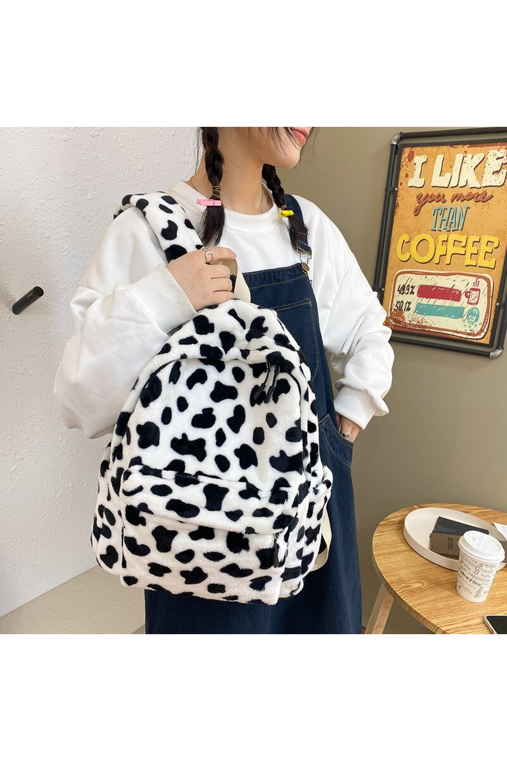 Cow Pattern Plush Backpack