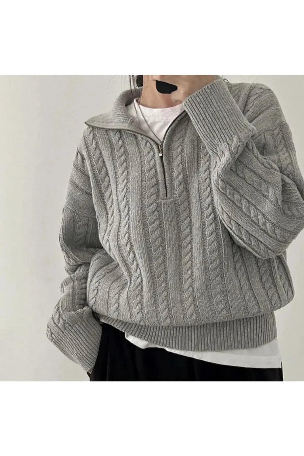 Fall Cozy Cable Knit Quarter-Zip Sweater