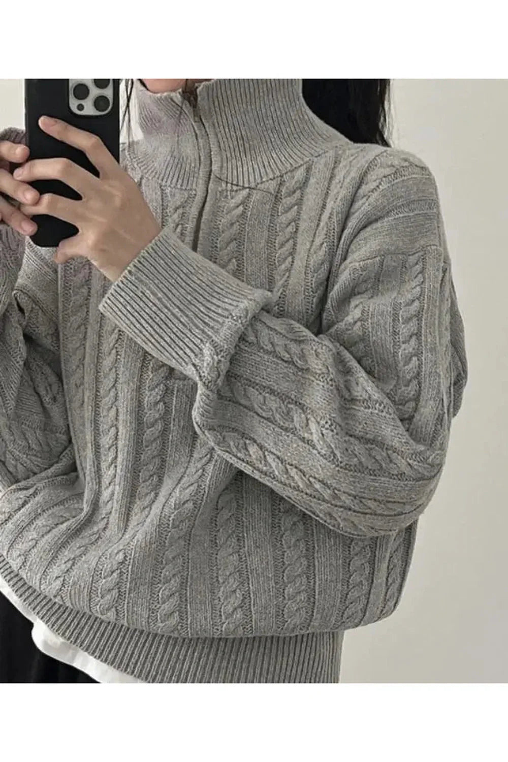 Fall Cozy Cable Knit Quarter-Zip Sweater