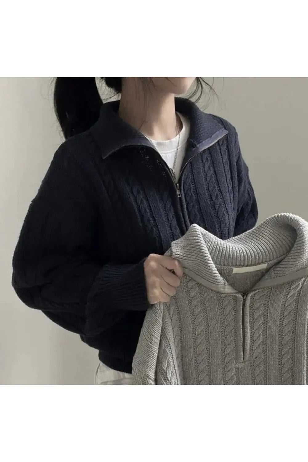 Fall Cozy Cable Knit Quarter-Zip Sweater