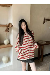 Cozy Striped Hooded Knit Cardigan