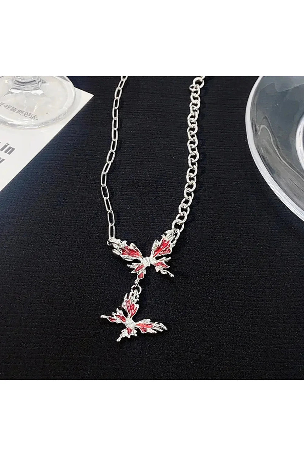 Crimson Butterfly Chain Necklace