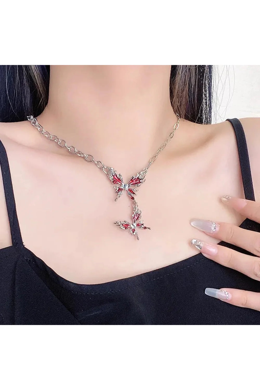 Crimson Butterfly Chain Necklace