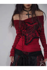 Crimson Chaos Off-Shoulder Top