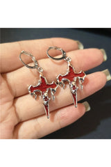 Crimson Gothic Cross Earrings