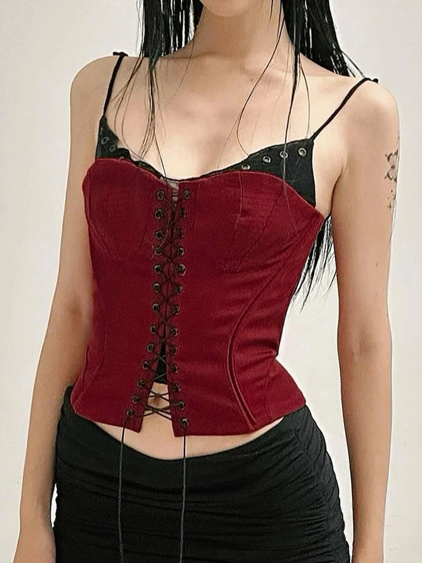 Crimson Lace-Up Corset Top