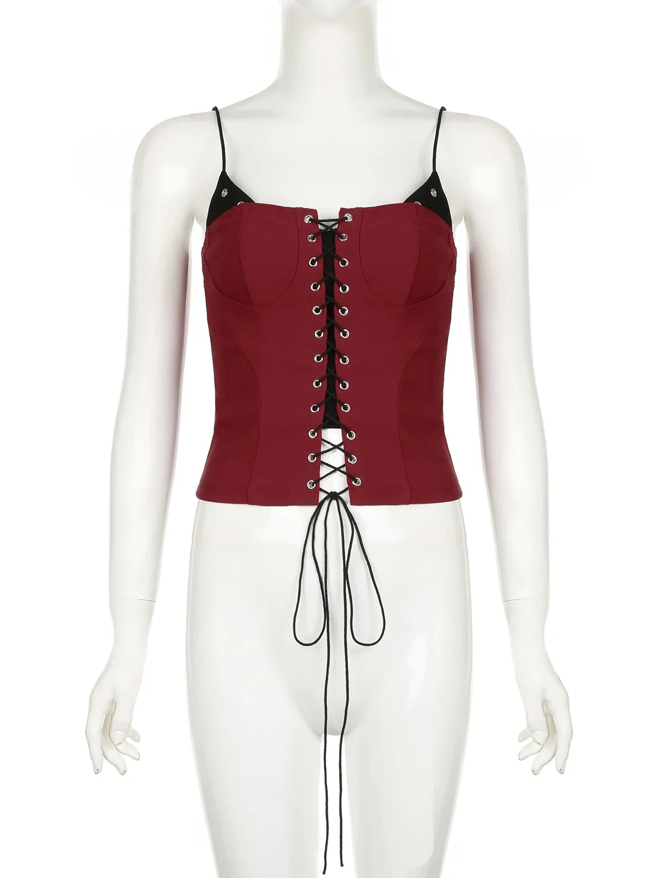 Crimson Lace-Up Corset Top