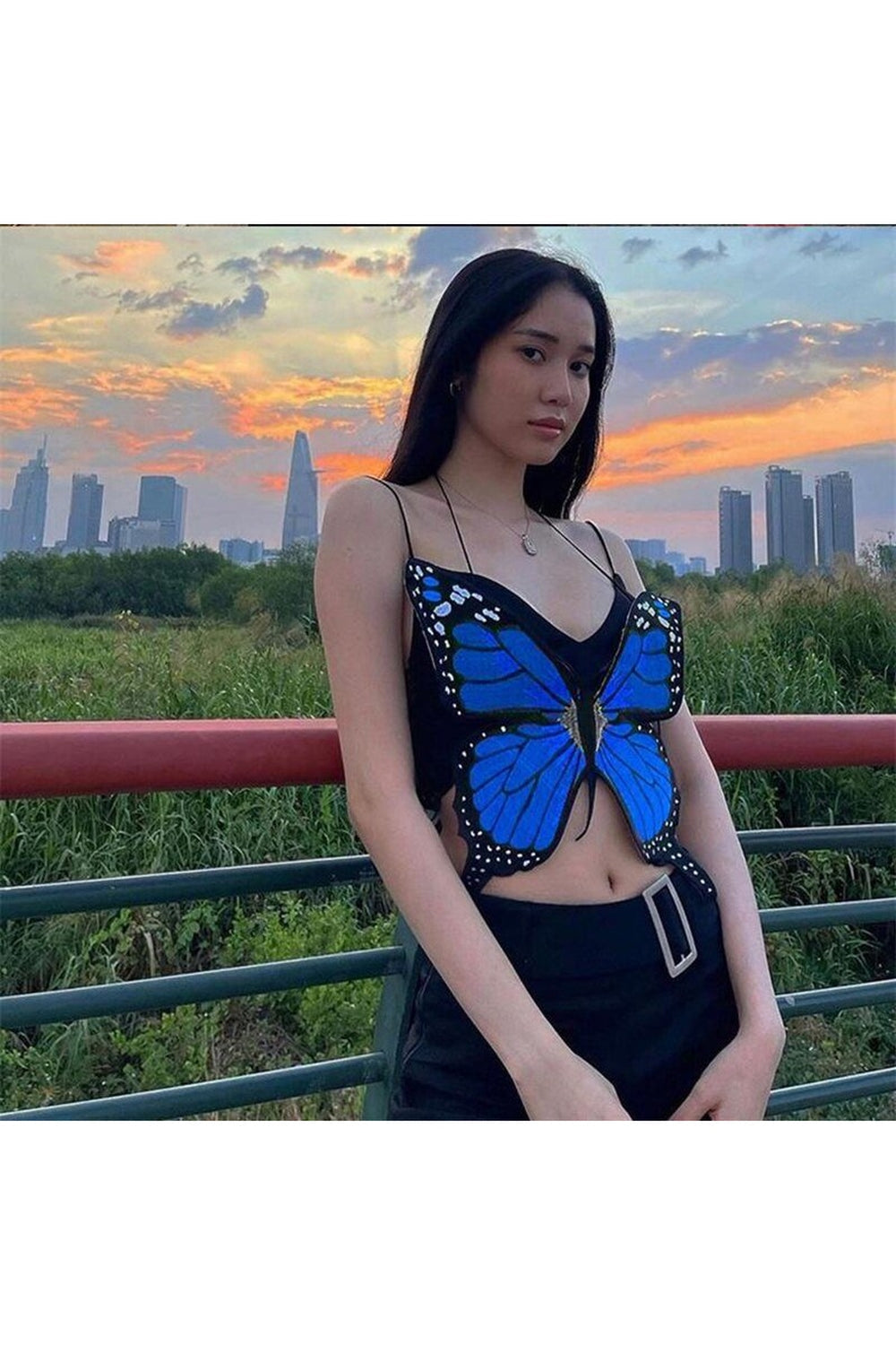 Crop Top With Butterfly Overlay