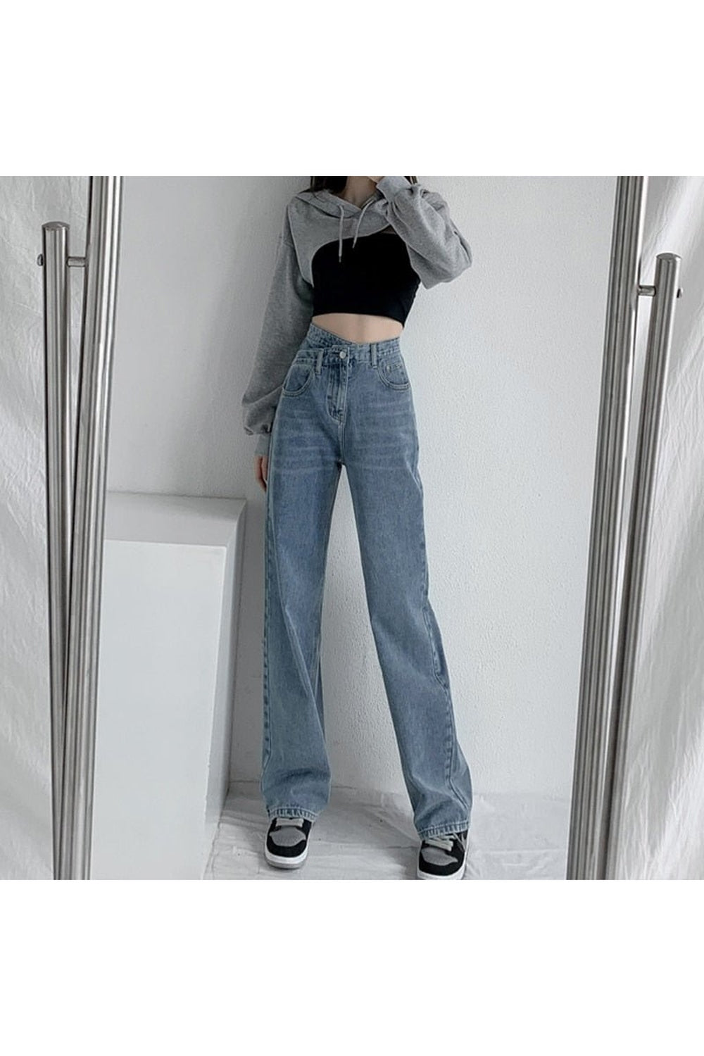 Fall Cross Waist Baggy Jeans