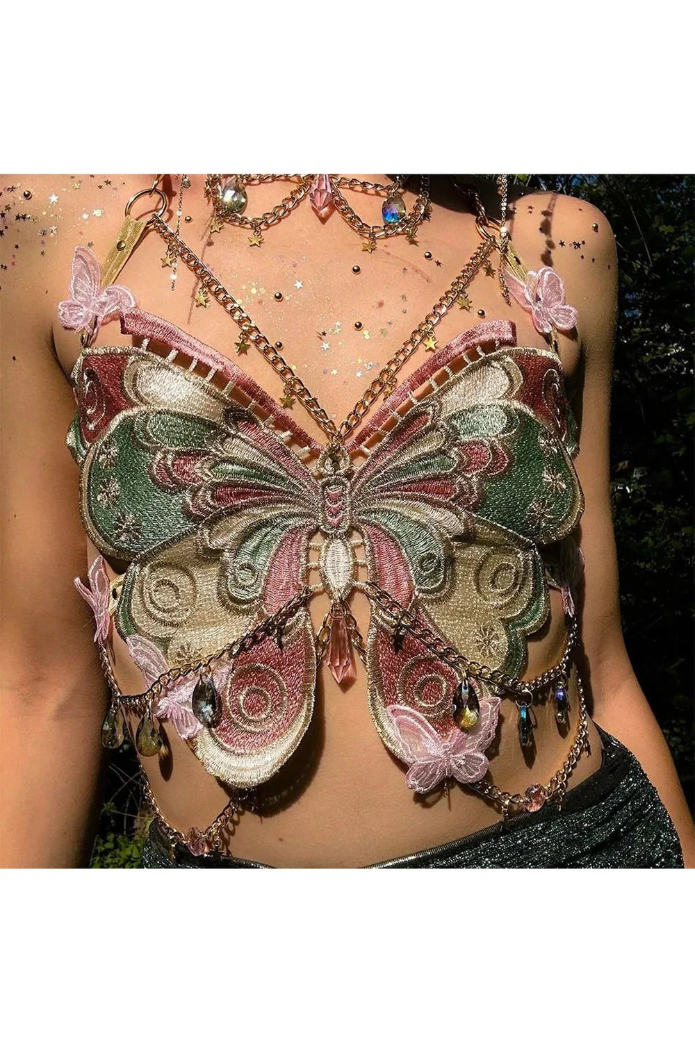 Crystal Chain Butterfly Crop Top