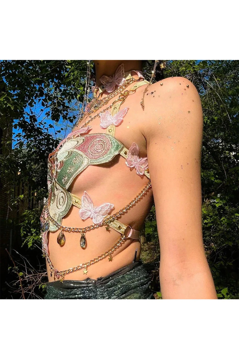 Crystal Chain Butterfly Crop Top