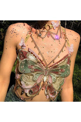 Crystal Chain Butterfly Crop Top