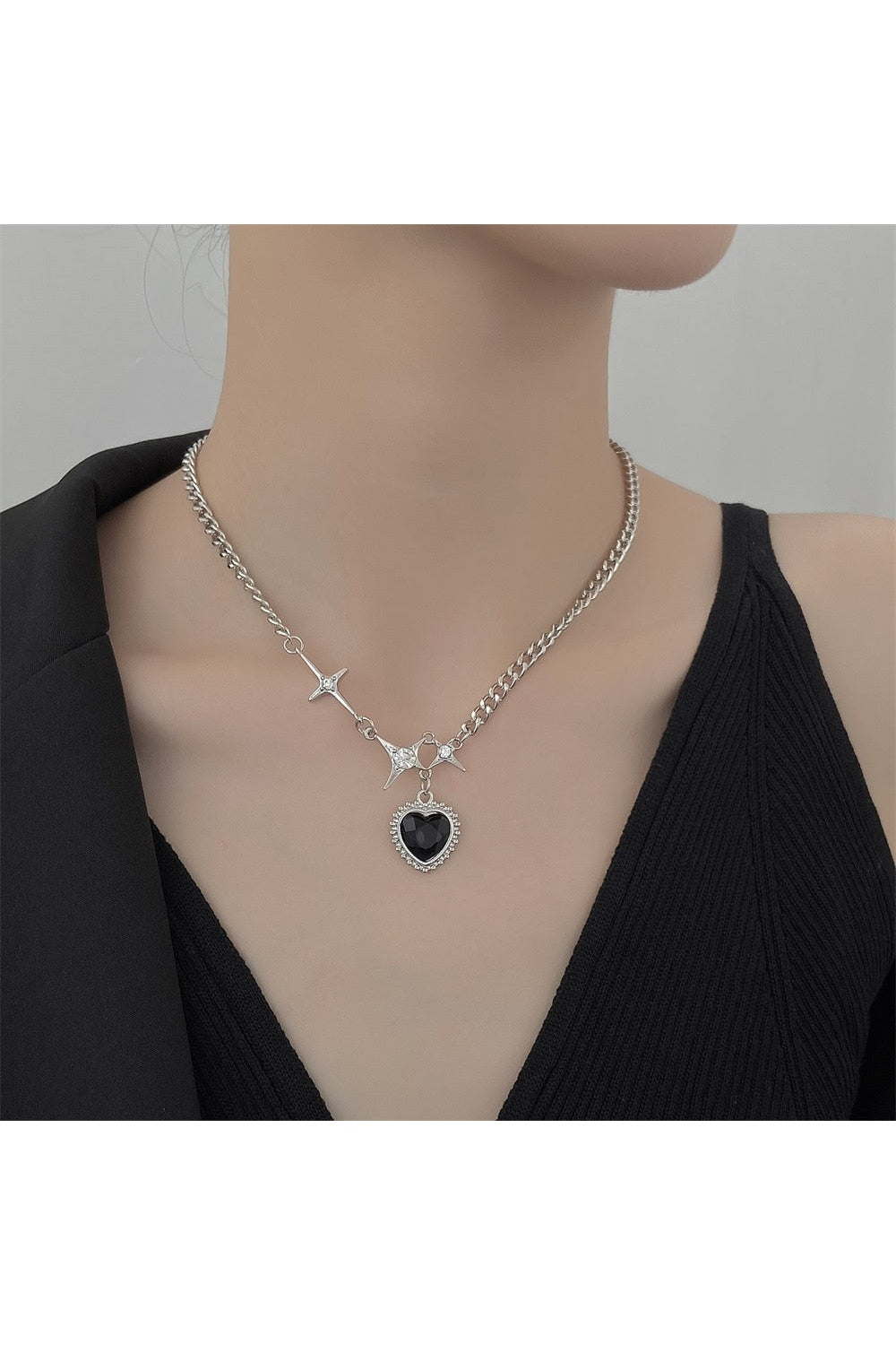 Crystal Heart Goth Alt Necklace