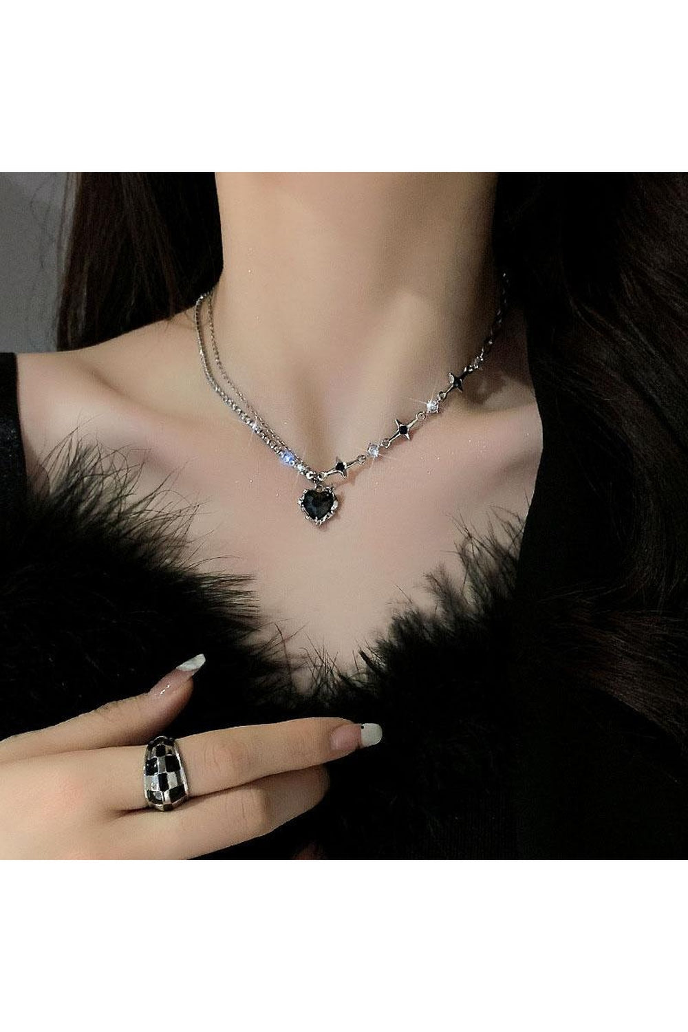 Crystal Heart Goth Alt Necklace