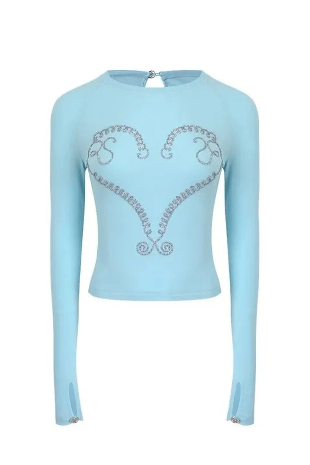 Crystal Heart Long Sleeve Crop Top