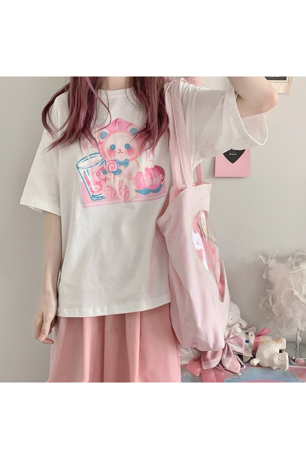 Cute Anime Kawaii Bear print T-shirt