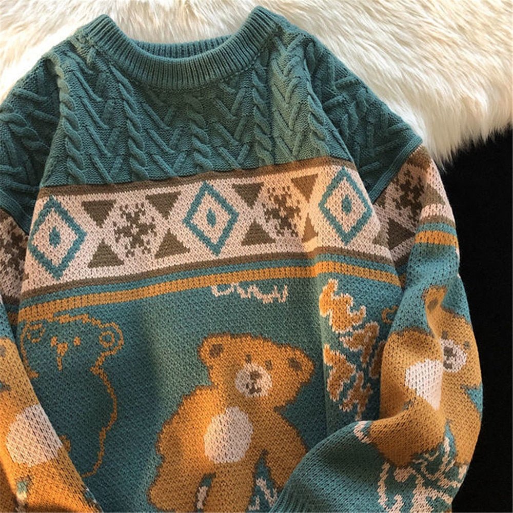 Fall Cute Bear Vintage Oversize Knit Sweater