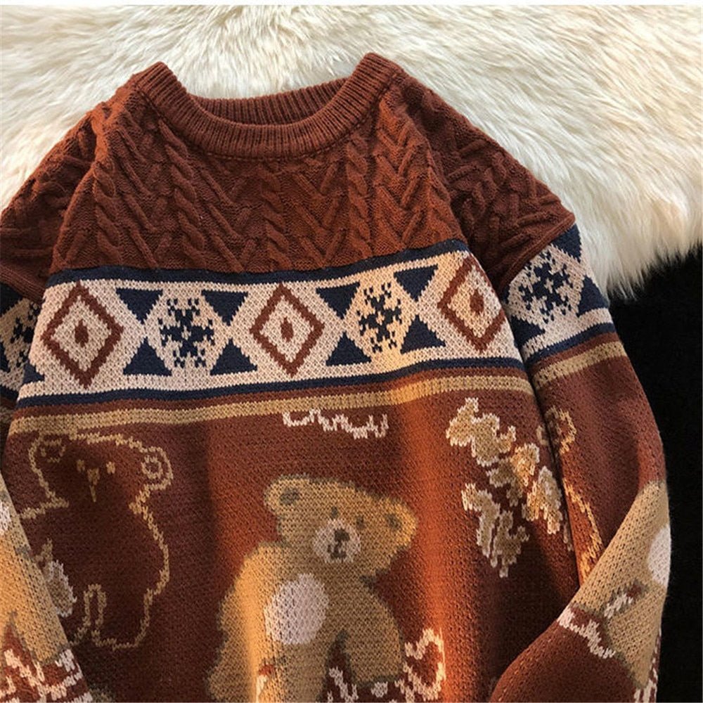 Fall Cute Bear Vintage Oversize Knit Sweater