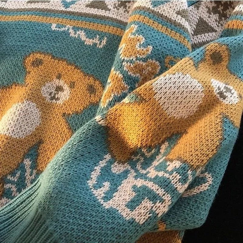 Fall Cute Bear Vintage Oversize Knit Sweater