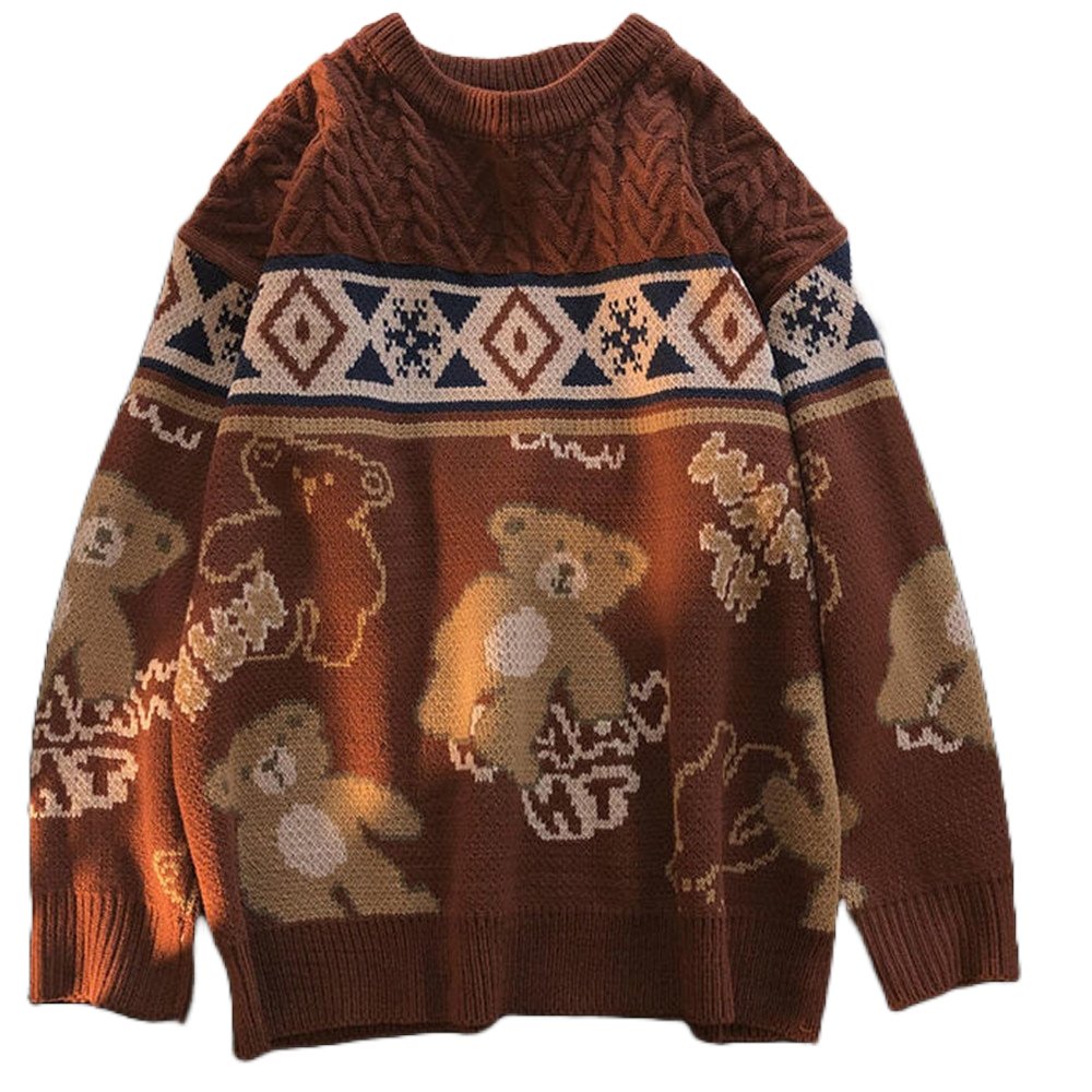 Fall Cute Bear Vintage Oversize Knit Sweater