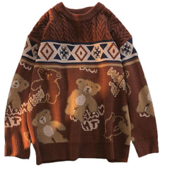 Fall Cute Bear Vintage Oversize Knit Sweater