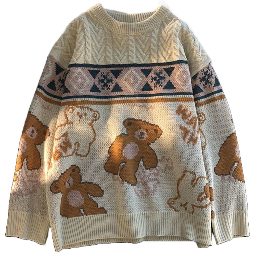 Fall Cute Bear Vintage Oversize Knit Sweater