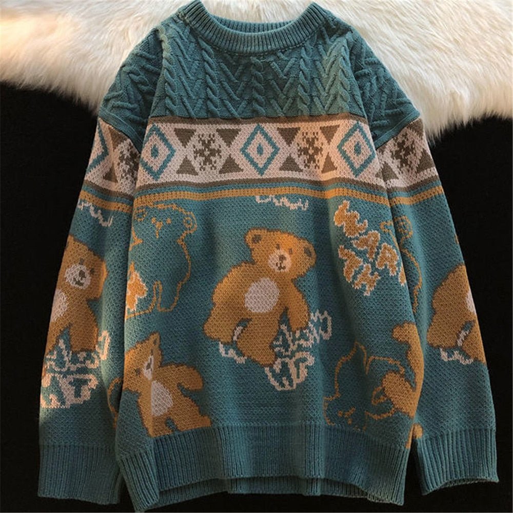 Fall Cute Bear Vintage Oversize Knit Sweater