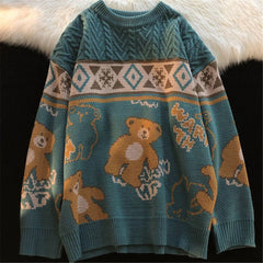 Fall Cute Bear Vintage Oversize Knit Sweater