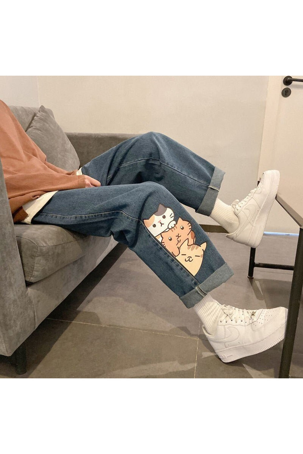 Fall Cute Kawaii Cat Jeans