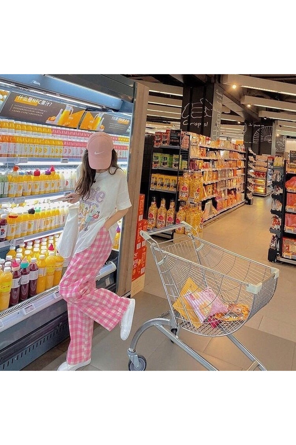 Cute Skater Girl Pink Plaid Pants