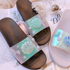 Black/Silver Hologram Mermaid Scallop Slippers