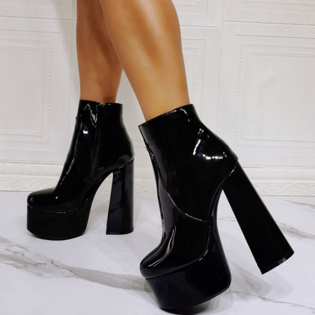 Goth Cool Black Flame Print Platform High Heel Ankle Boots BE568