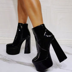Goth Cool Black Flame Print Platform High Heel Ankle Boots BE568