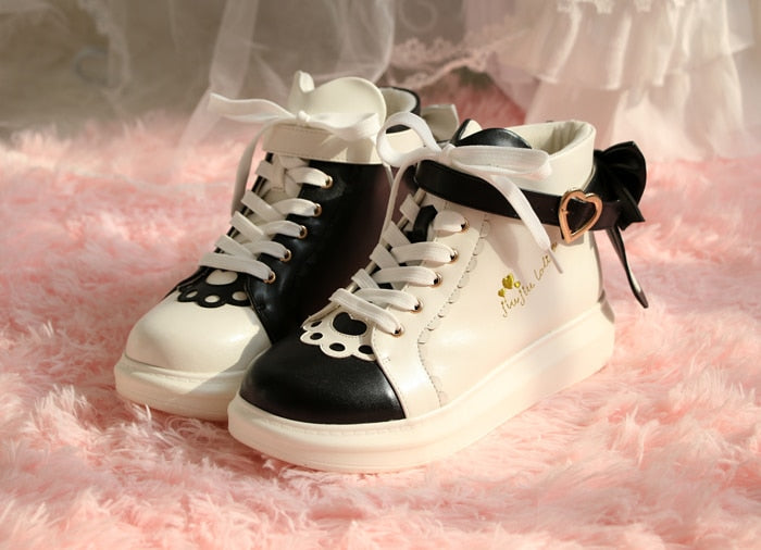 Sweet Pastel Color Kawaii Bowknot Heart High-top Shoes BE517