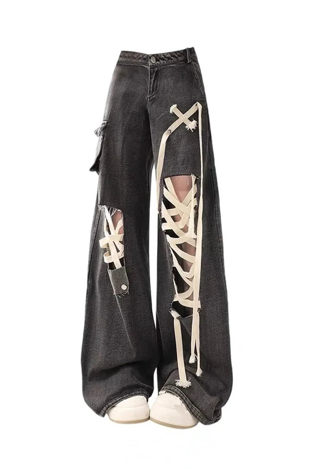 Dark Lace-Up Skeleton Pants