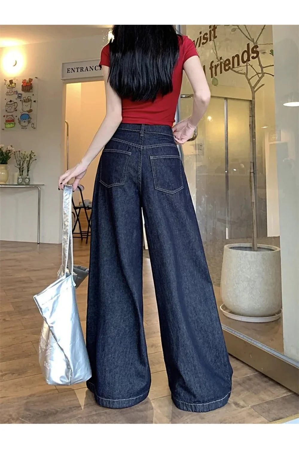 Dark Wash Wide-Leg Denim Jeans