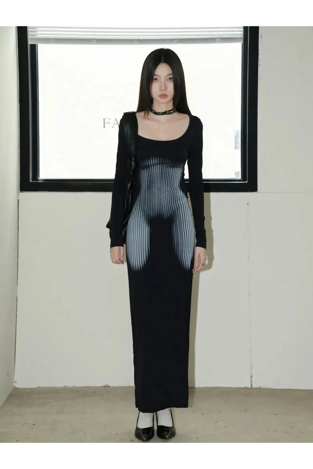 Dark Wave Ombre Long Sleeve Dress.