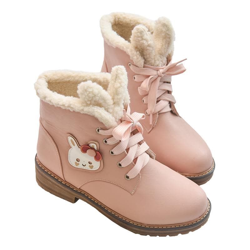 Beige/Pink Kawaii Fluffy Bunny Boots