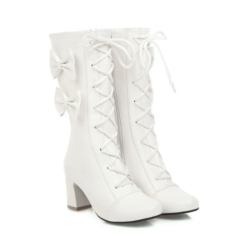 Japanese Fashion Kawaii Pink Bows Boots High heel Boots SS2217