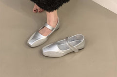 Metallic Square Toe Mary Jane Shoes