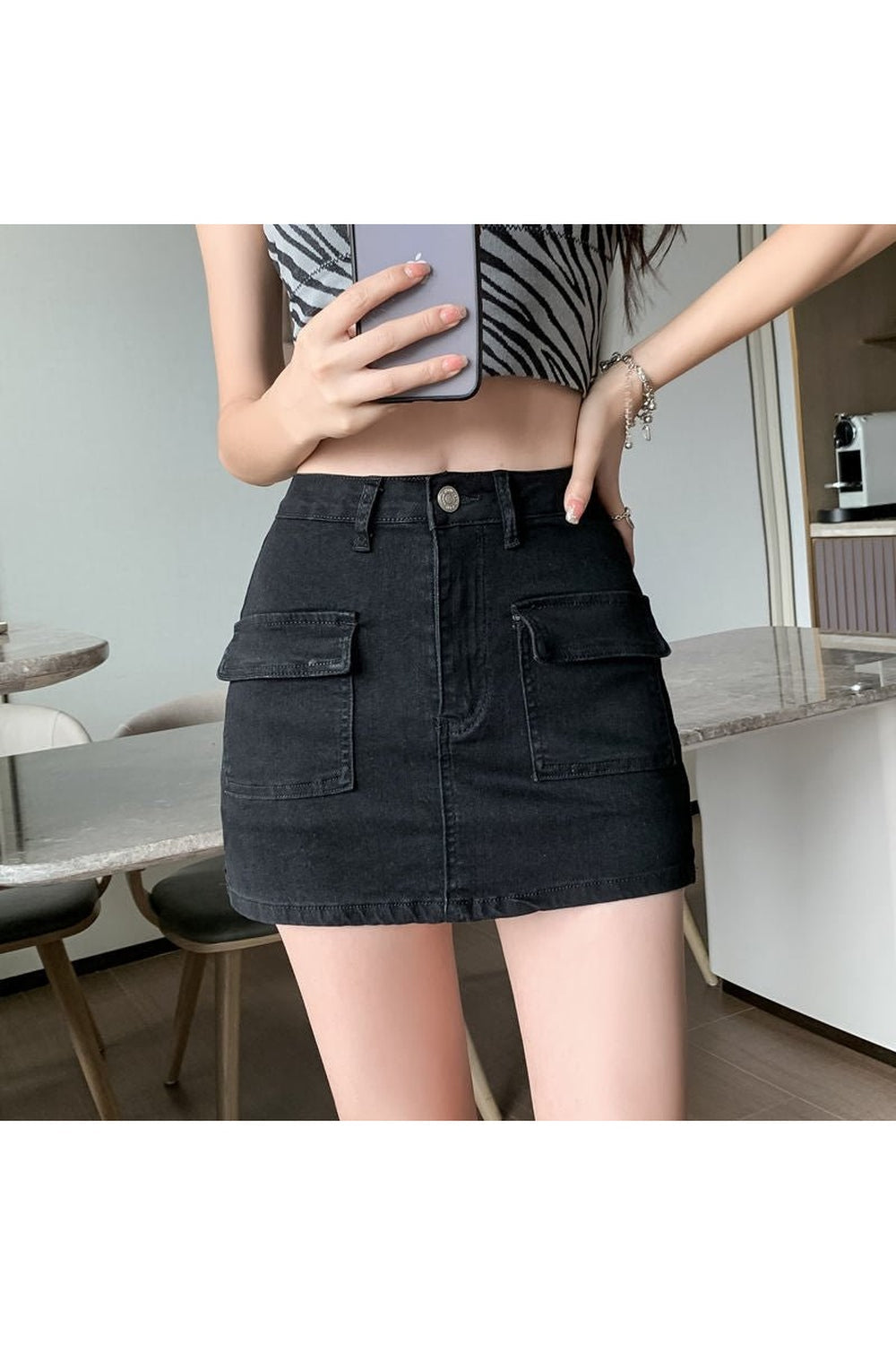 Denim A-line Mini Skirt