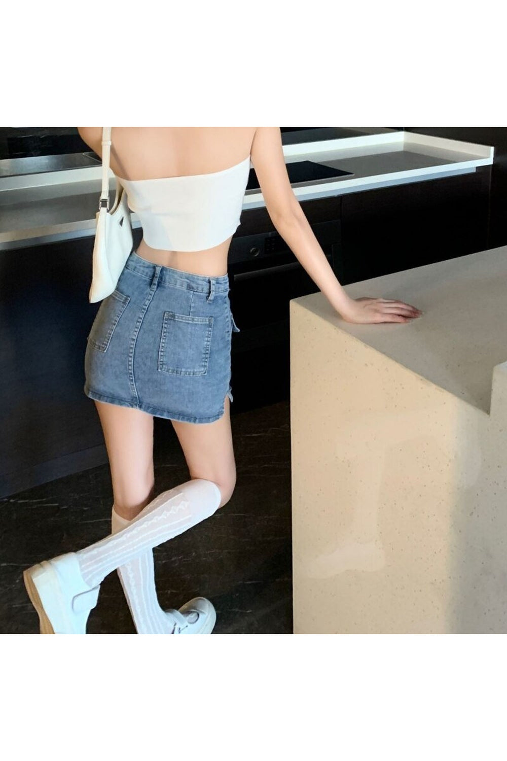 Denim A-line Mini Skirt