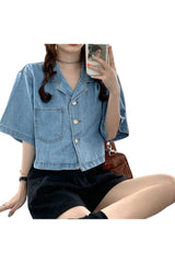 Denim Crop Tops with Pockets