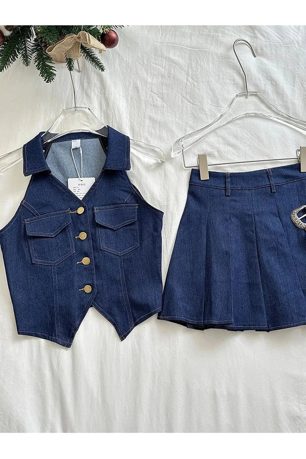 Denim Diva Pleated Skirt Set