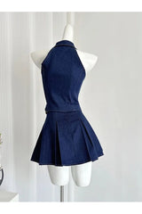 Denim Diva Pleated Skirt Set