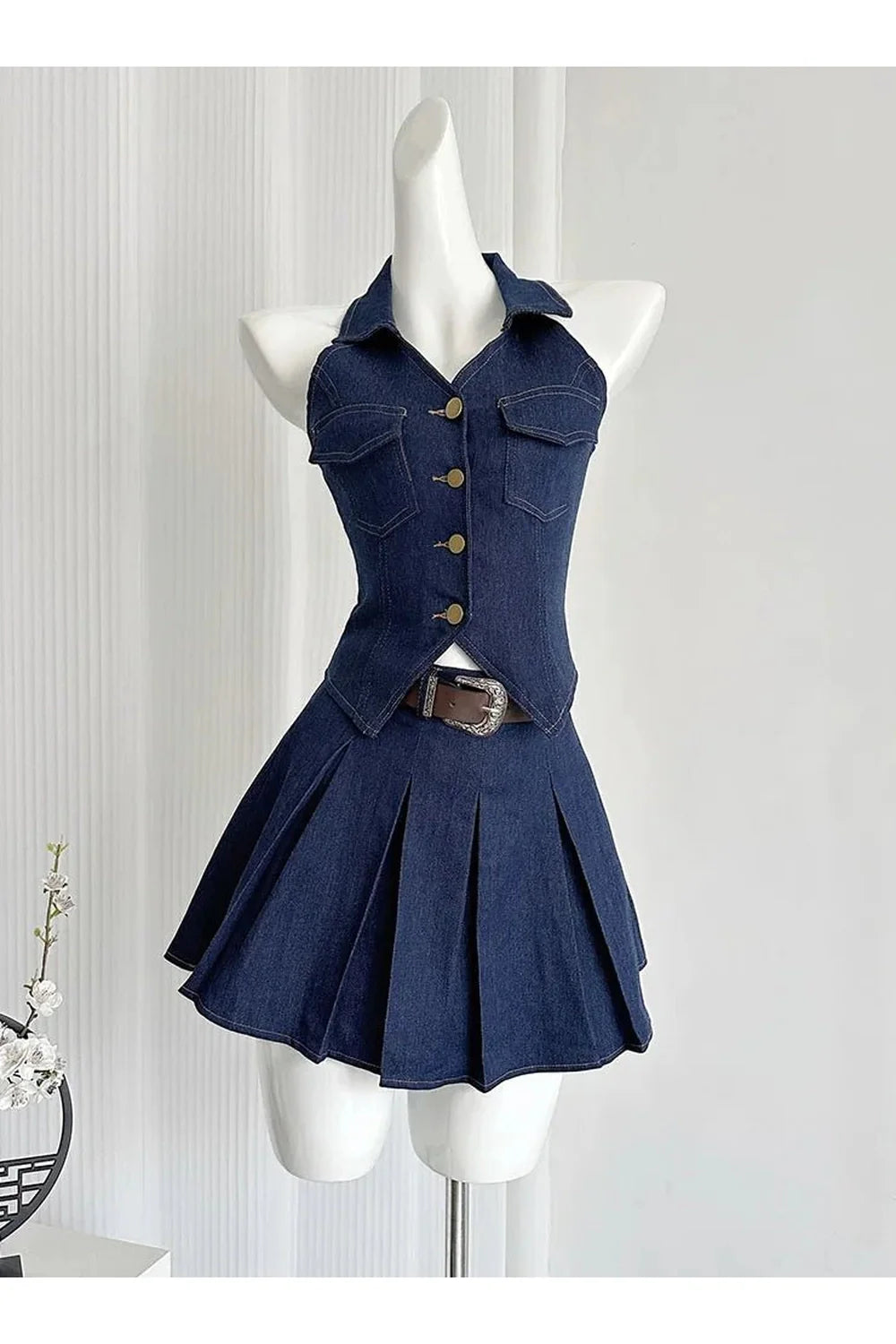 Denim Diva Pleated Skirt Set